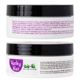 Snip-its Wacky Kids Hair Wax packaging box highlights kid-friendly natural formula.