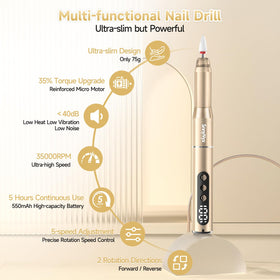 SnnyNyx cordless nail drill LCD display shows speed and battery at a glance