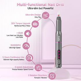 SnnyNyx nail drill with LCD display shows speed and battery status
