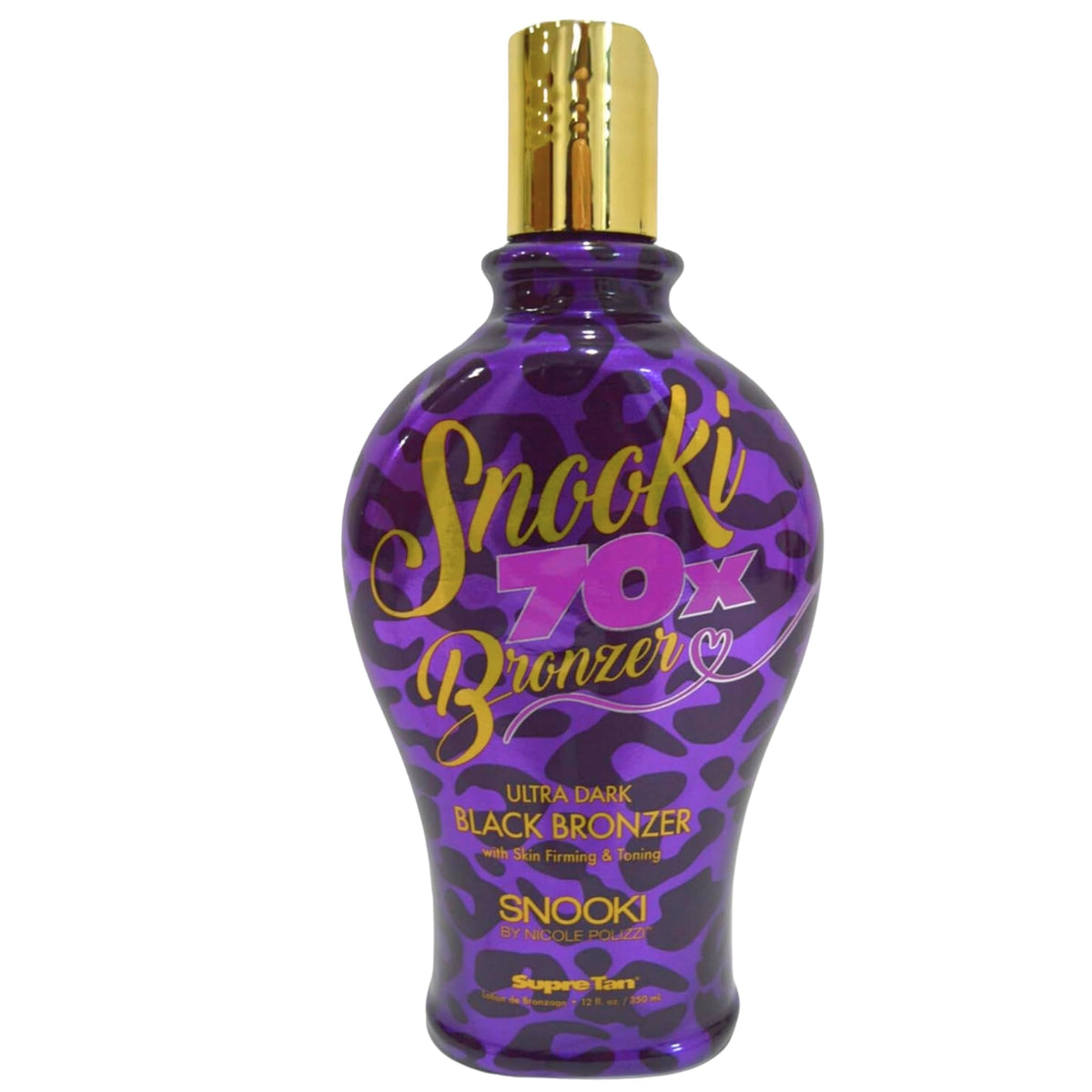 Snooki Supre Ultra Dark 70X Bronzer bottle showing product design and dark color potential