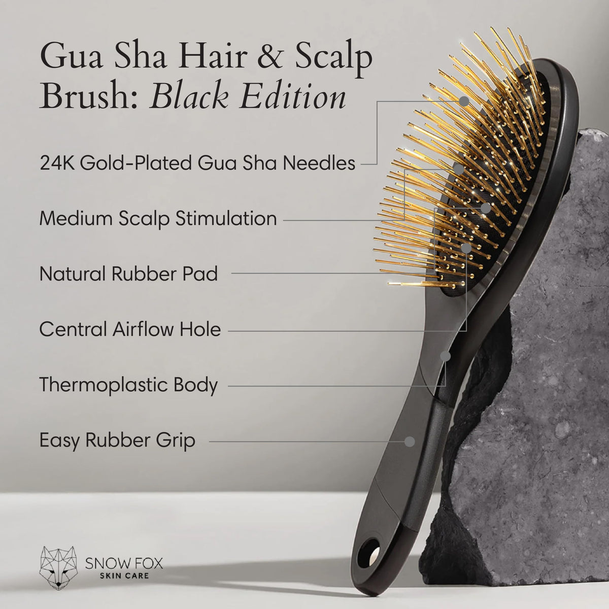 Snow Fox Skincare 24K gold-plated pins close-up for scalp stimulation