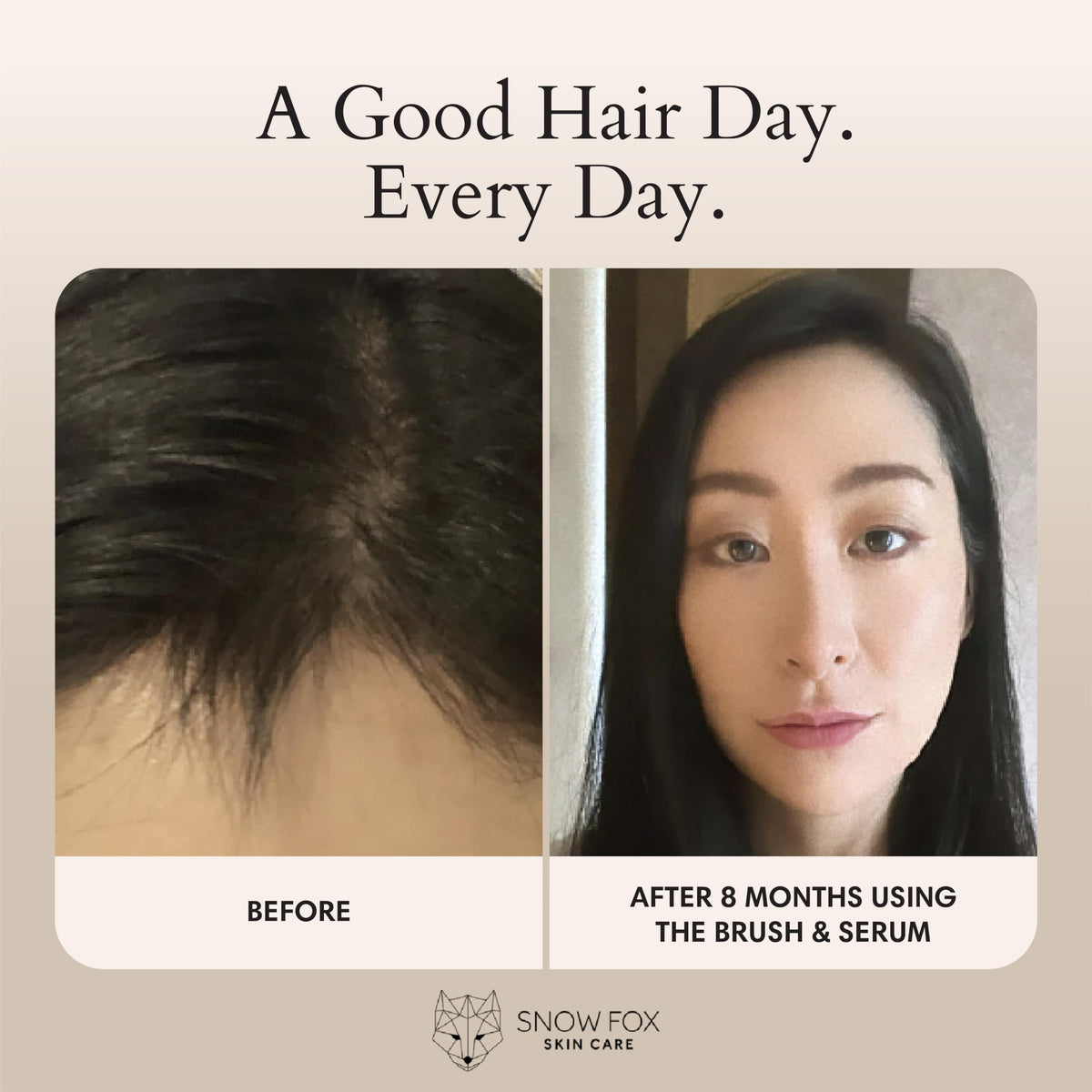 Snow Fox gua sha brush on scalp during morning routine