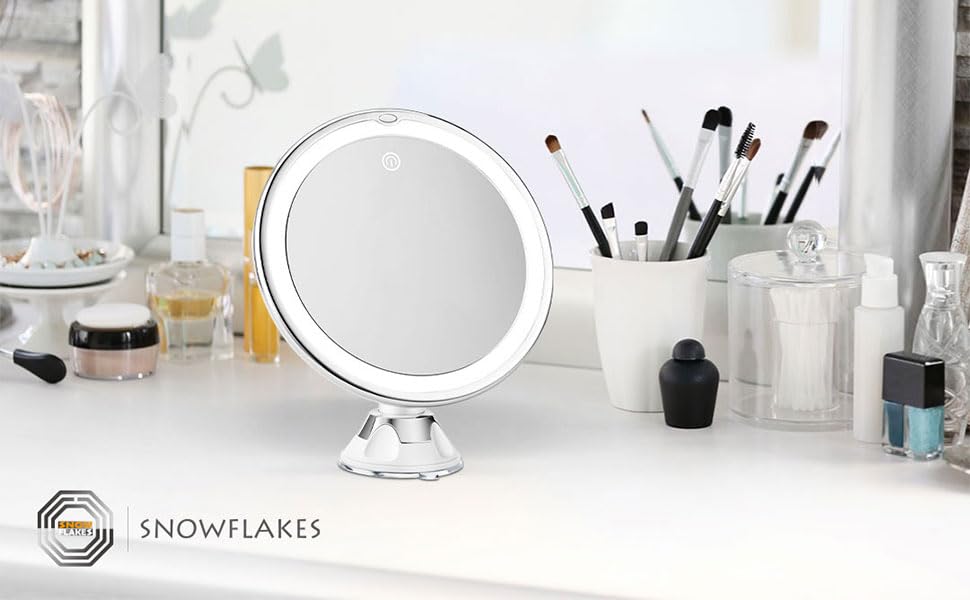 Snowflakes compact travel vanity mirror in a sturdy box
