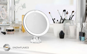 Snowflakes compact travel vanity mirror in a sturdy box
