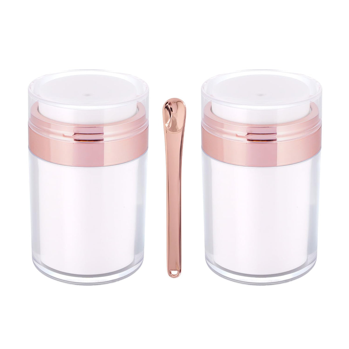 Snowso rosegold airless jar front view shows dual-pack for mess-free dispensing