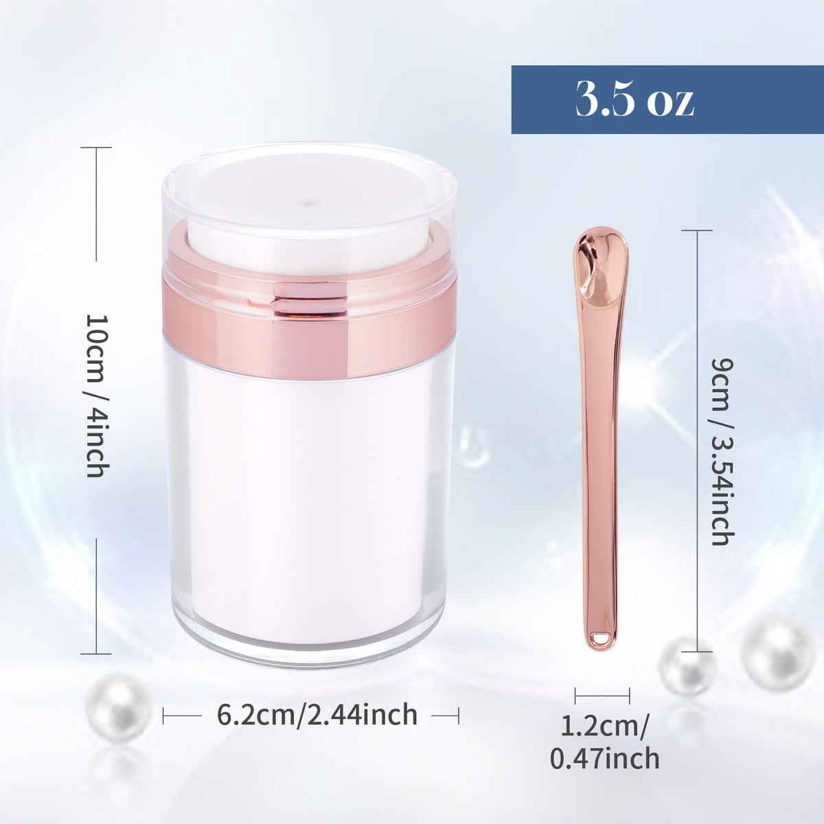 Snowso rosegold airless jar side view highlights compact travel-ready design
