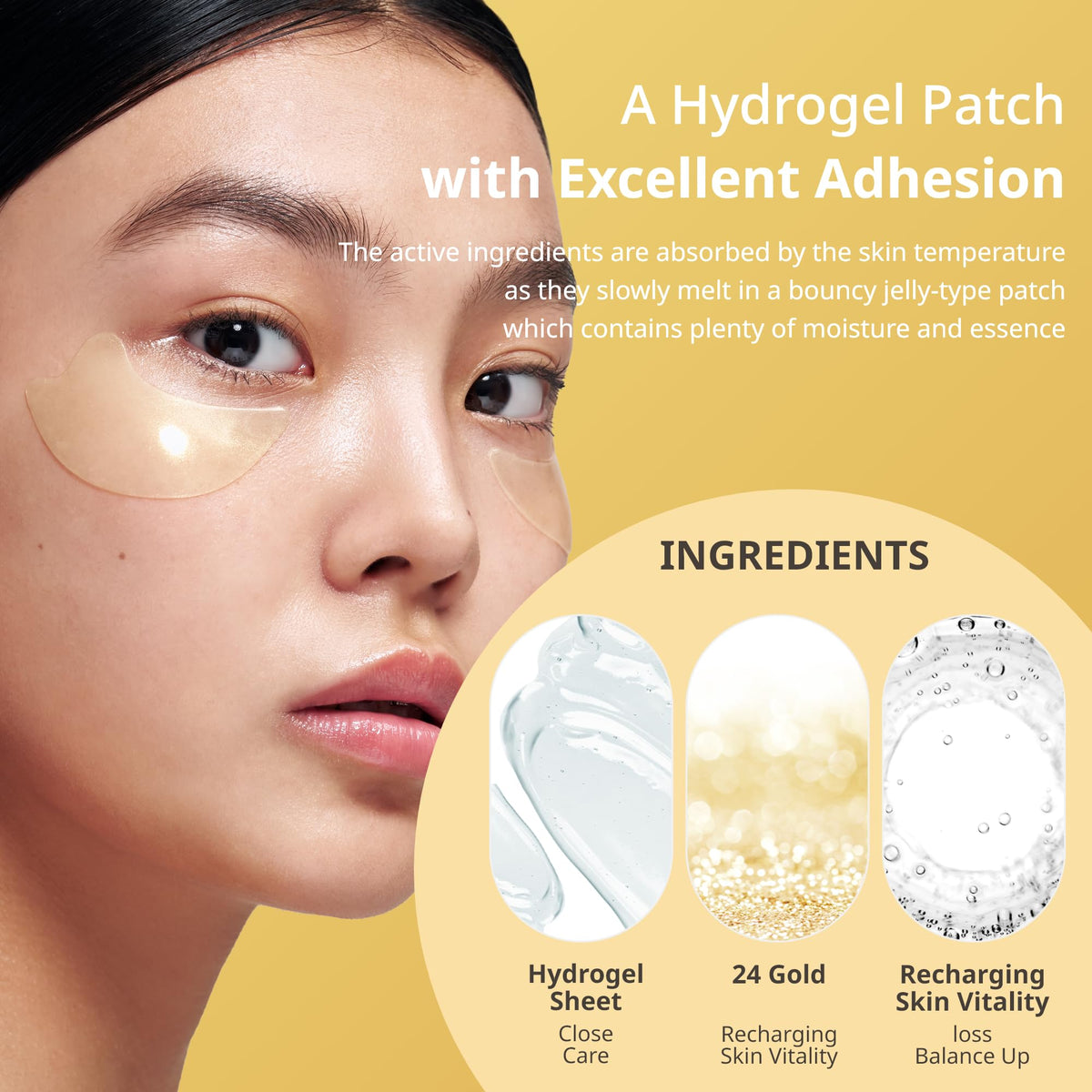 Close-up of SNP eye patch highlighting 24K gold and nourishing formula