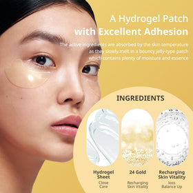 Close-up of SNP eye patch highlighting 24K gold and nourishing formula
