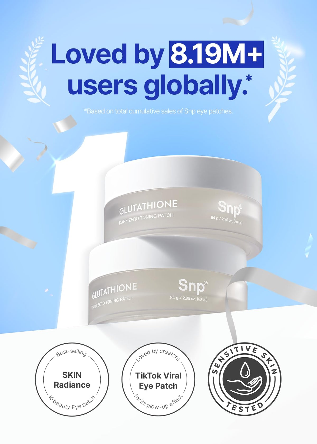 SNP glutathione eye patch applied under-eye area for cooling relief.
