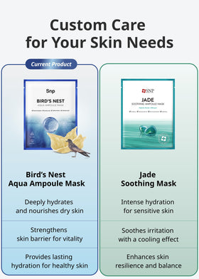 SNP BirdNest Hyaluronic mask for dry skin emphasizes deep hydration and barrier support.