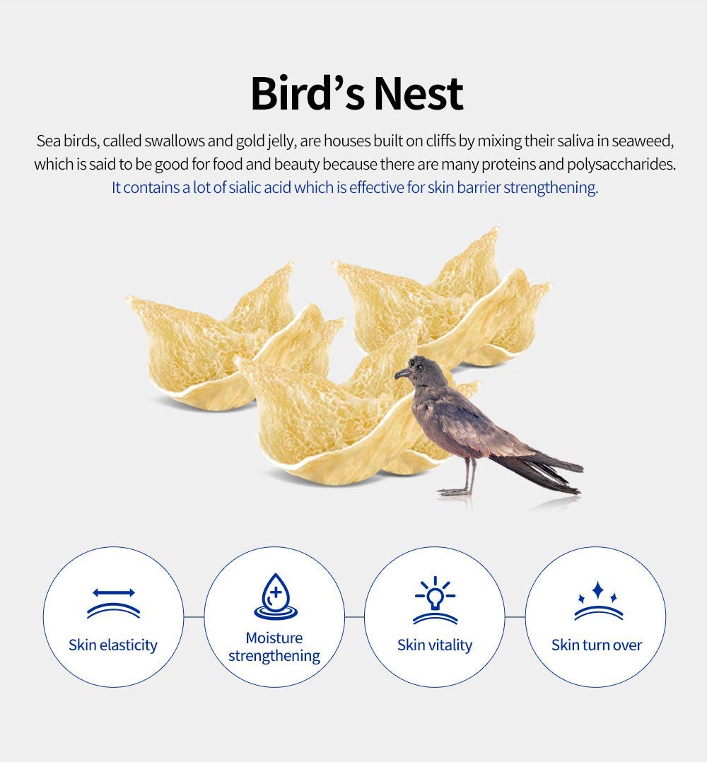 SNP BirdNest Hyaluronic mask ingredients banner emphasizes hyaluronic acid and bird nest extract.