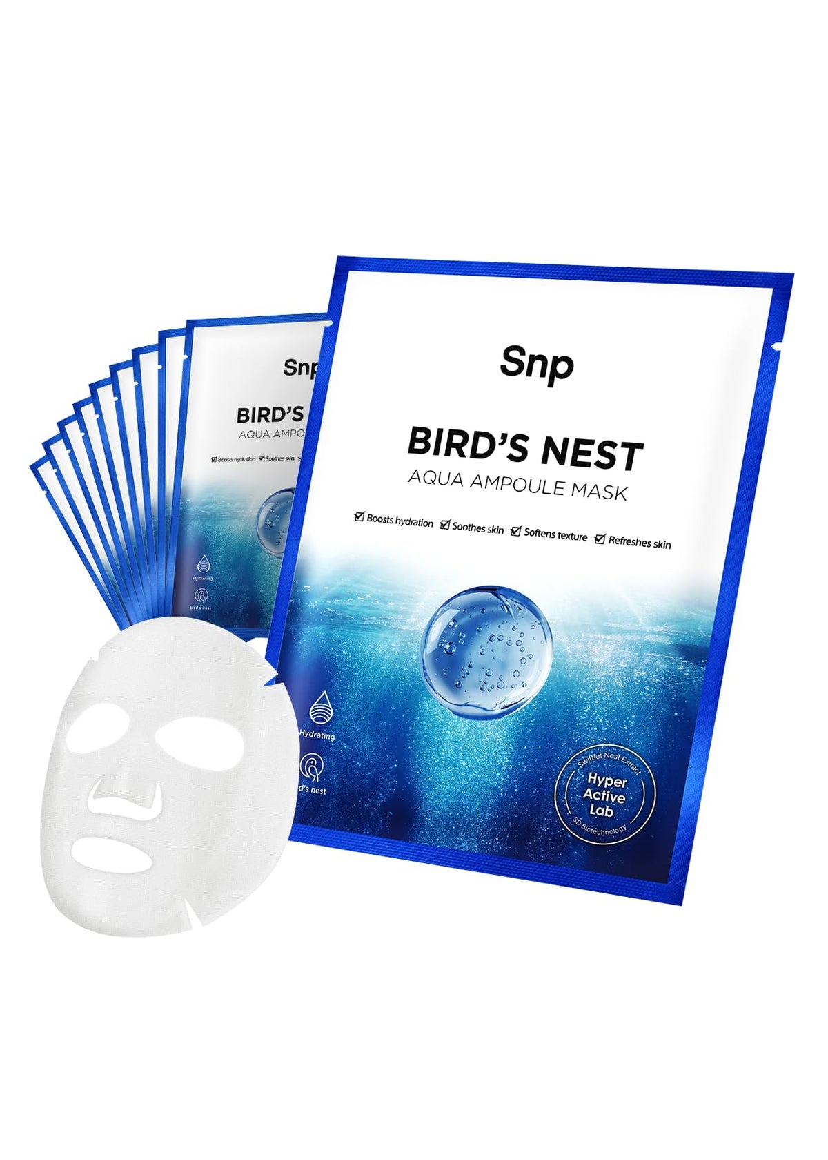 SNP BirdNest Hyaluronic mask pack-shot highlights hydrating skincare benefits for dry skin.