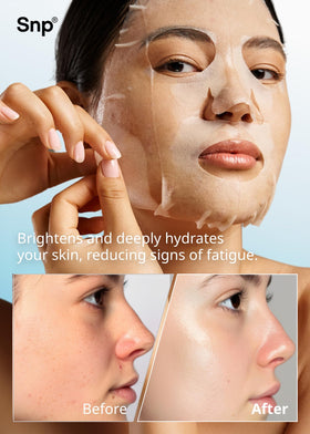 SNP BirdNest Hyaluronic mask sheet-closeup reveals natural cellulose material adherence.