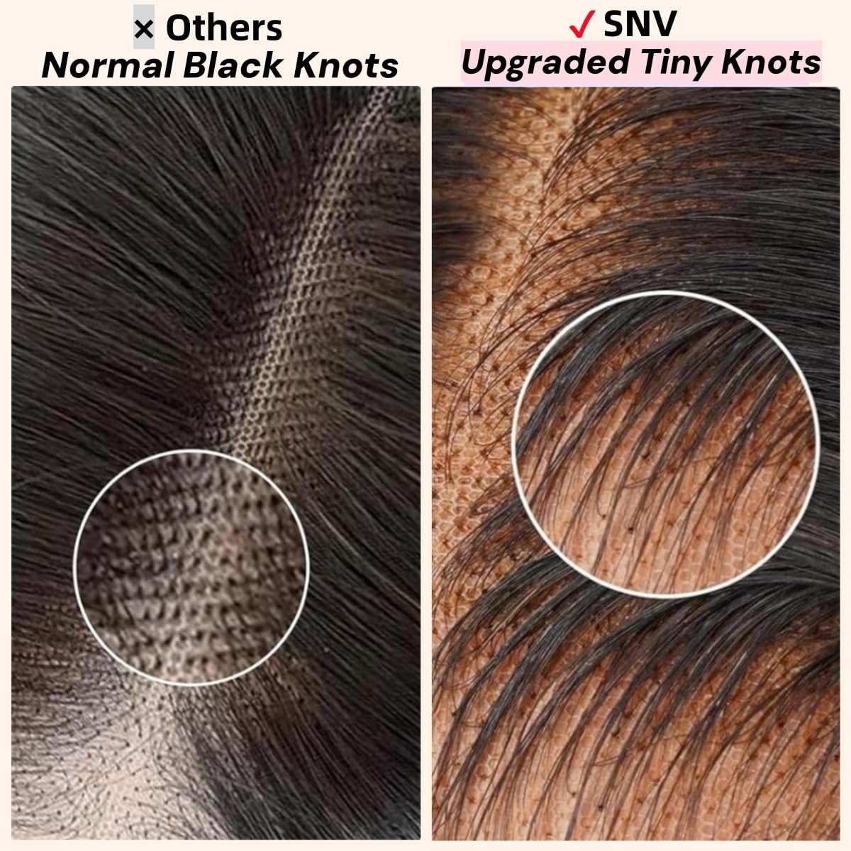 SNV Game Changer 5x5 closure wig side part close-up shows invisible knots for a seamless look