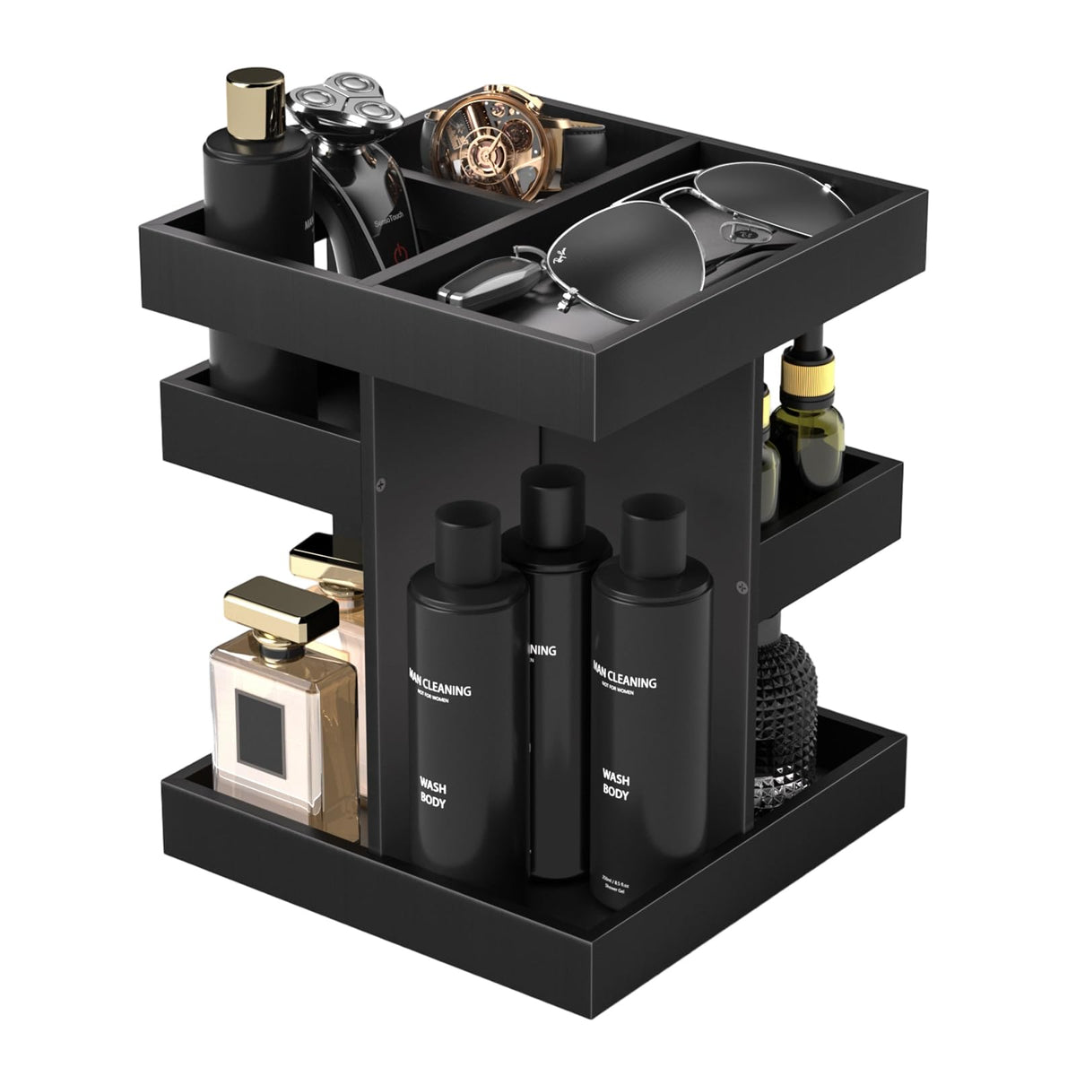 SNYTHX Cologne Organizer wood stand – organized display for easy access.