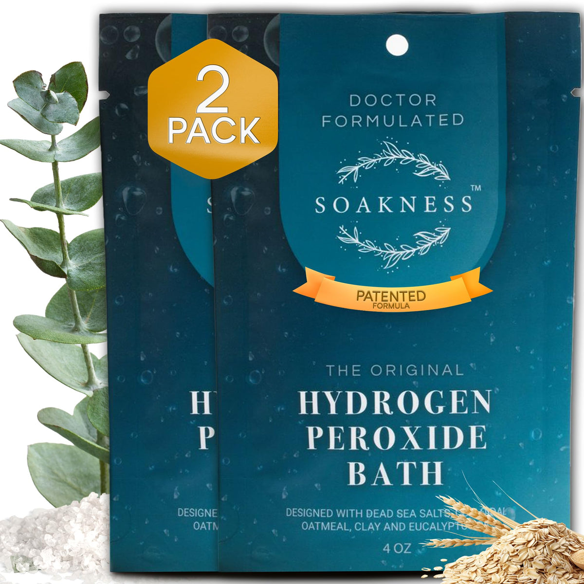 Soakness hydrogen peroxide bath salts bottle ready for a relaxing cleansing soak