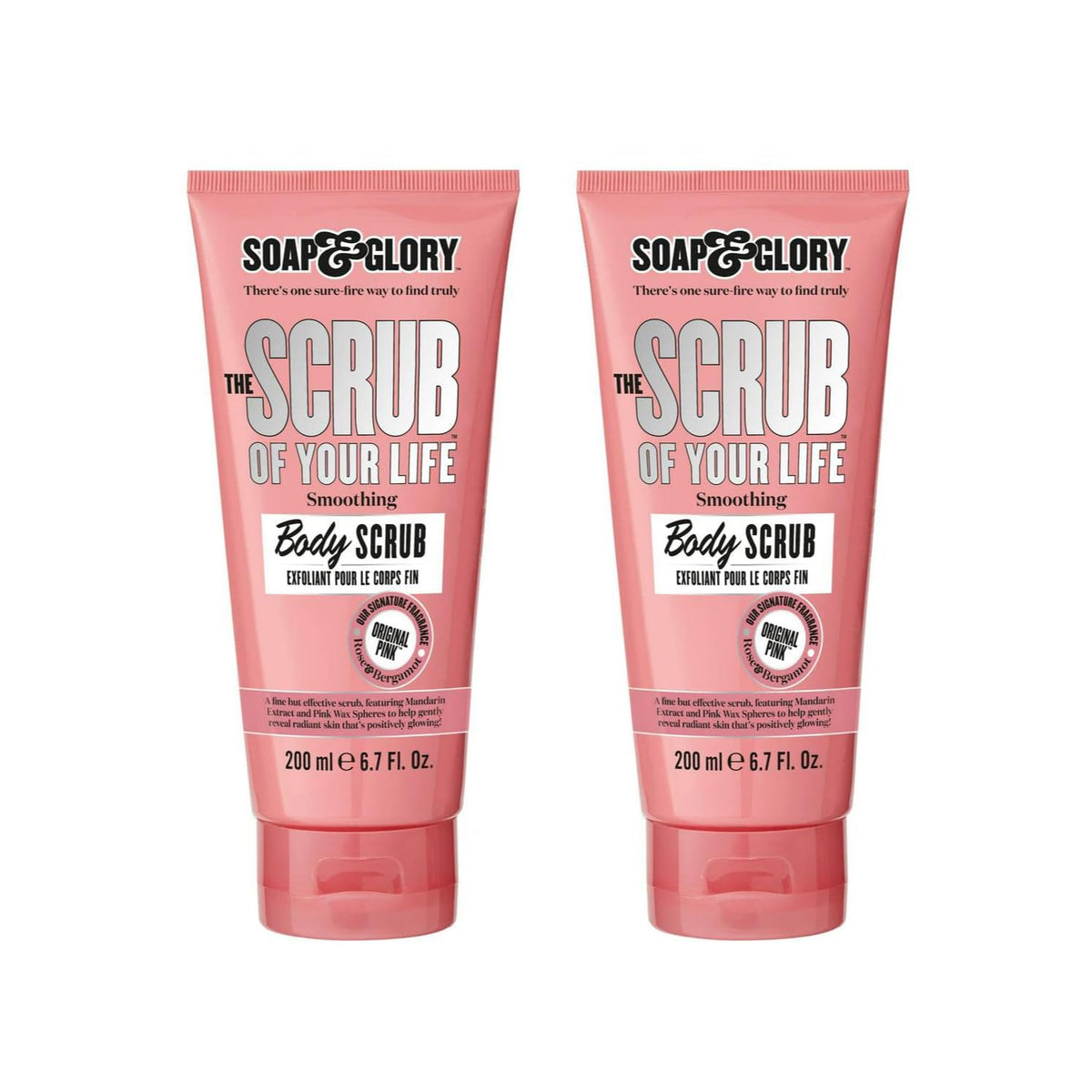 Soap & Glory Original Pink Scrub Of Your Life bottle front for smoother skin.