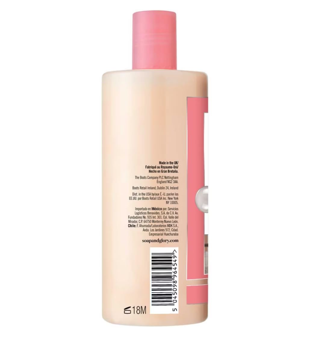 Soap & Glory Clean On Me gel bottle on shower shelf conveys spa-like freshness