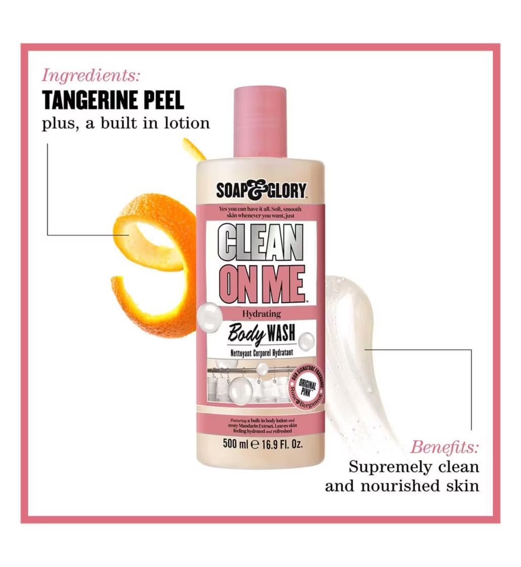 Soap & Glory Clean On Me gel texture in bottle hints at moisturizing richness