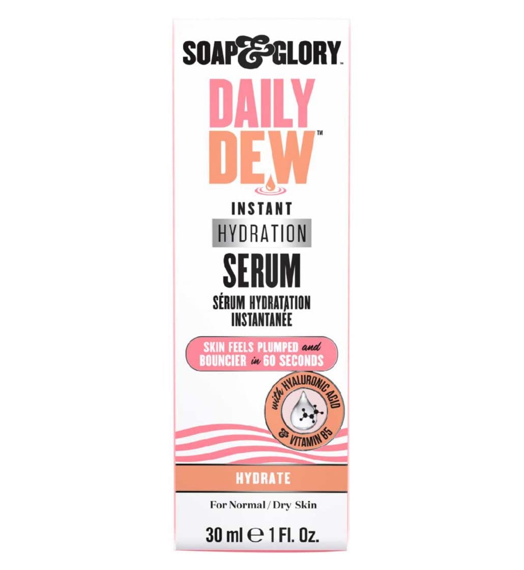 Soap & Glory Daily Dew bottle close-up highlighting daily hydration
