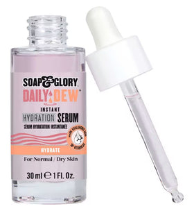Soap & Glory Daily Dew serum texture demonstrates lightweight, fast absorption
