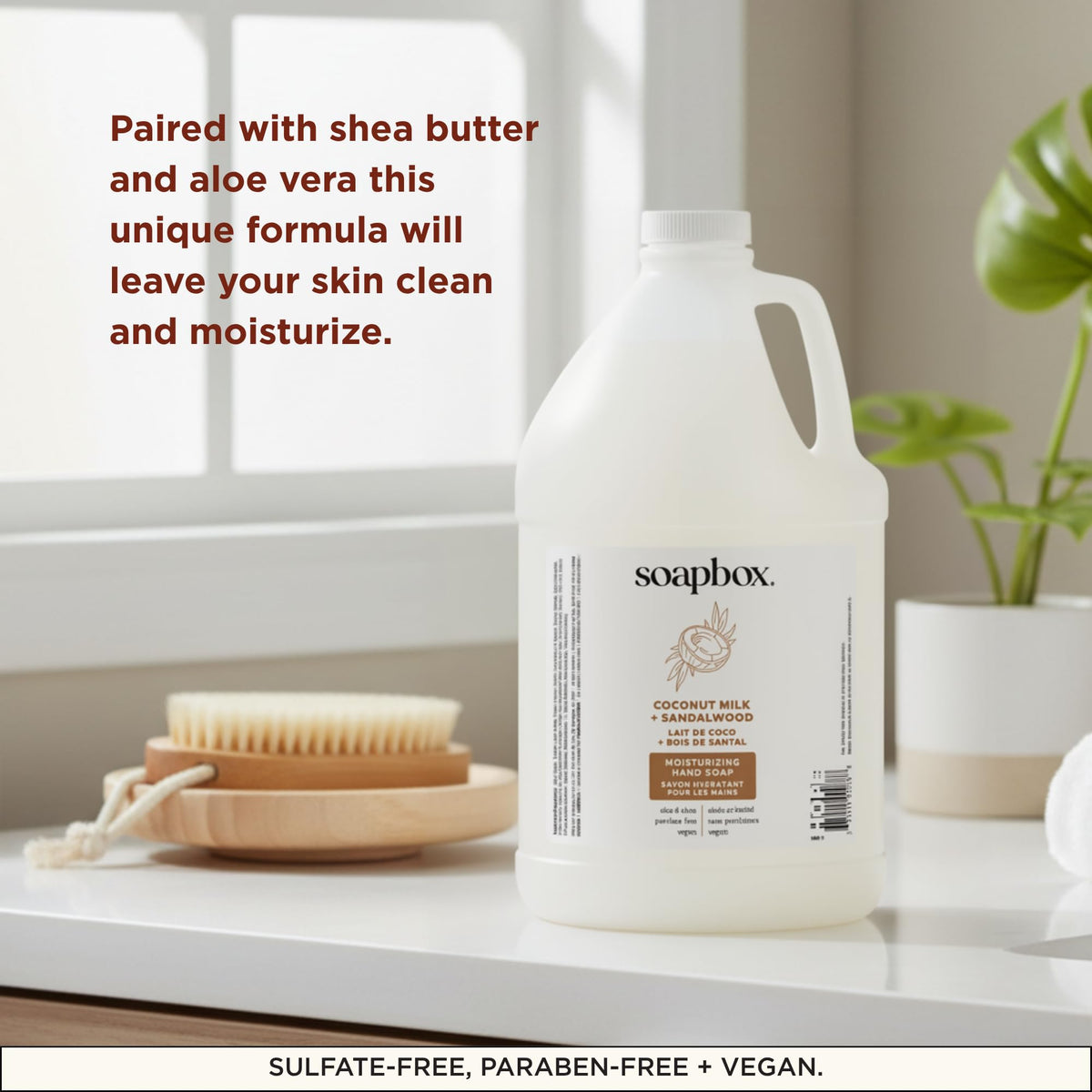 Soapbox kitchen and bathroom use scene with gallon container.