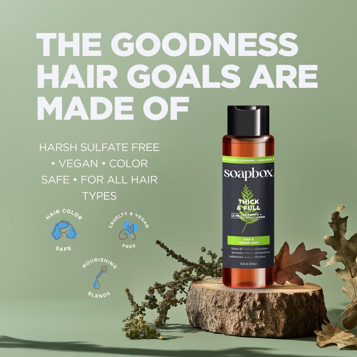 Soapbox Men's color-safe 2in1 shows hair care without color damage.