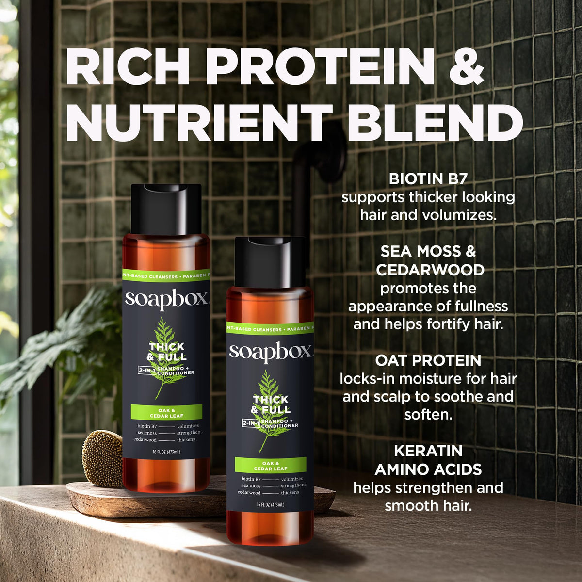Soapbox Men's pour shot of 2in1 shampoo conditioner for quick daily use.