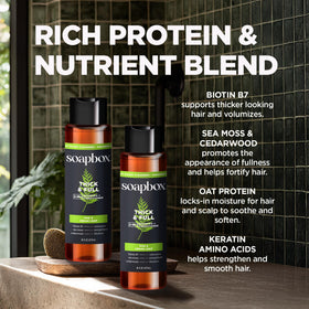 Soapbox Men's pour shot of 2in1 shampoo conditioner for quick daily use.