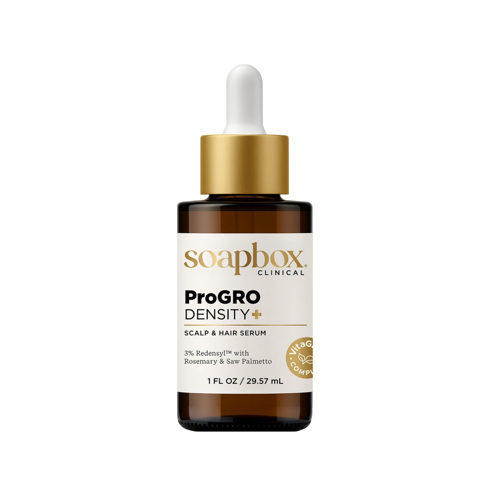 Soapbox ProGRO Density+ bottle pour showing easy daily scalp application