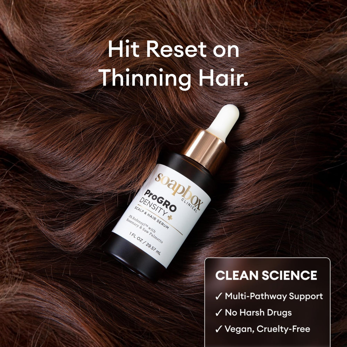 Soapbox ProGRO Density+ label close-up highlighting dermatologist-tested formula