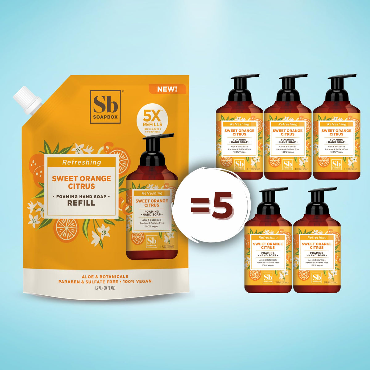 Soapbox Sweet Orange Citrus refill 64oz bottle for bulk kitchen and bath refills.