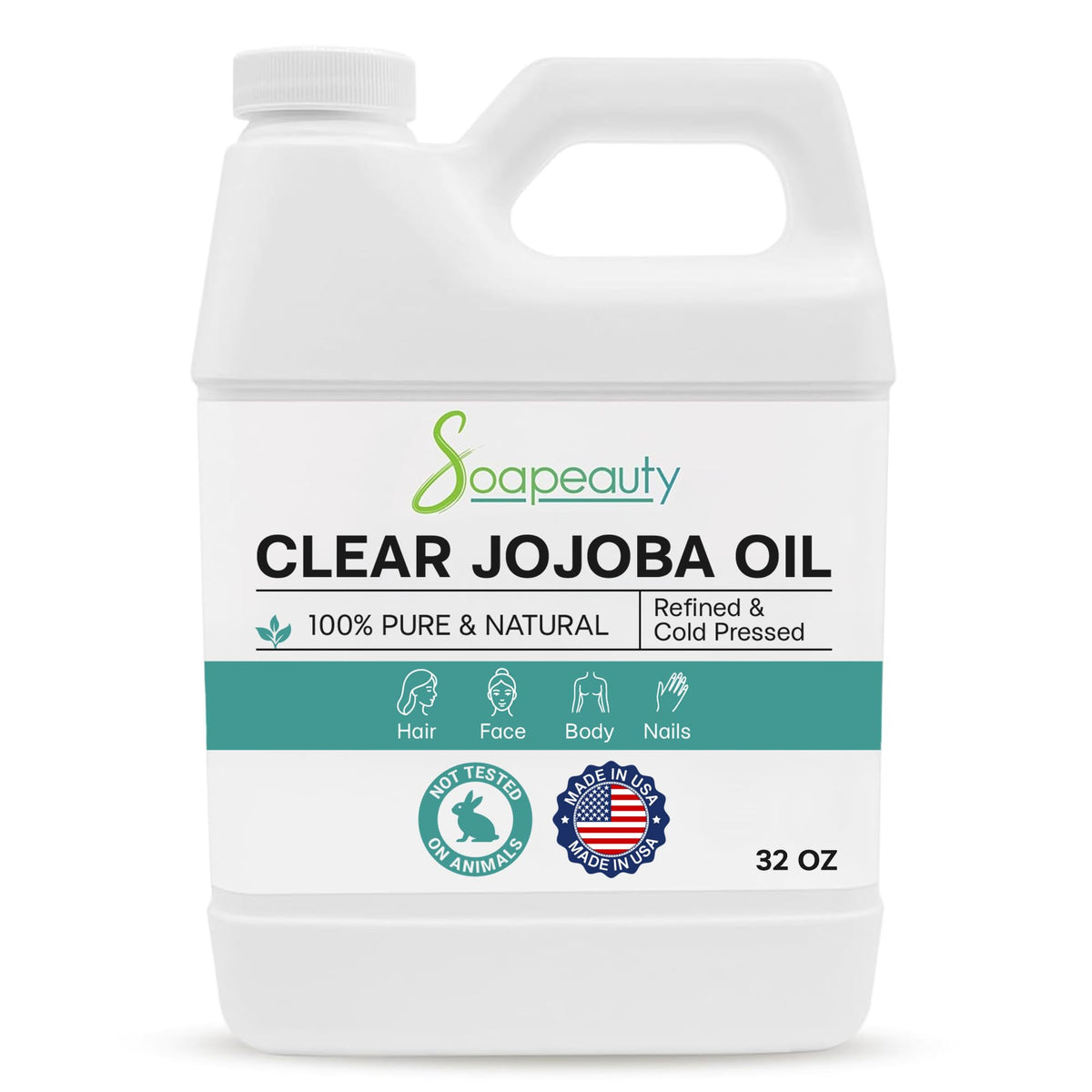 Soapeauty Clear Jojoba Oil bottle—pure, versatile moisturizer for skin and hair.