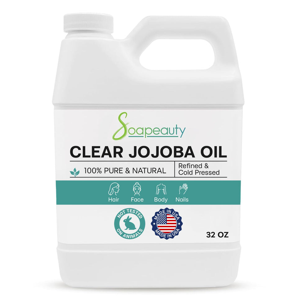 Soapeauty Clear Jojoba Oil bottle—pure, versatile moisturizer for skin and hair.