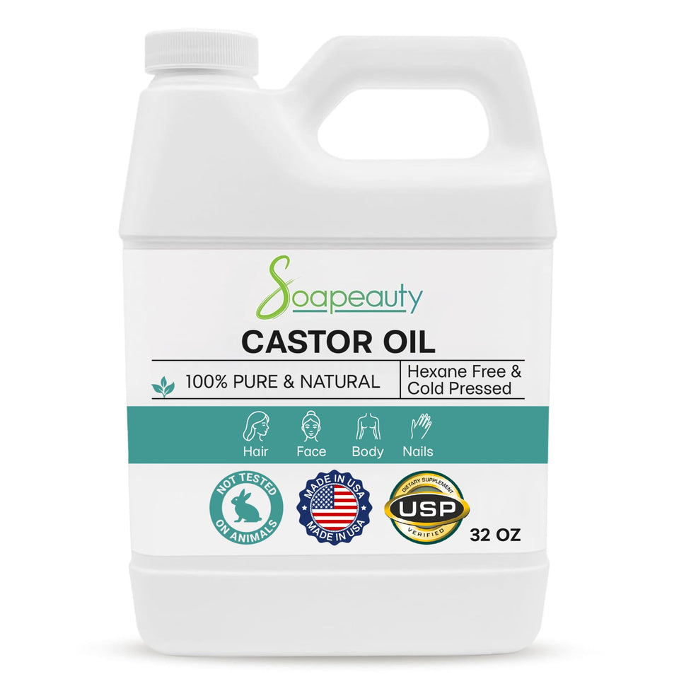 Soapeauty cold pressed castor oil bottle – premium 32 oz for skin and hair care