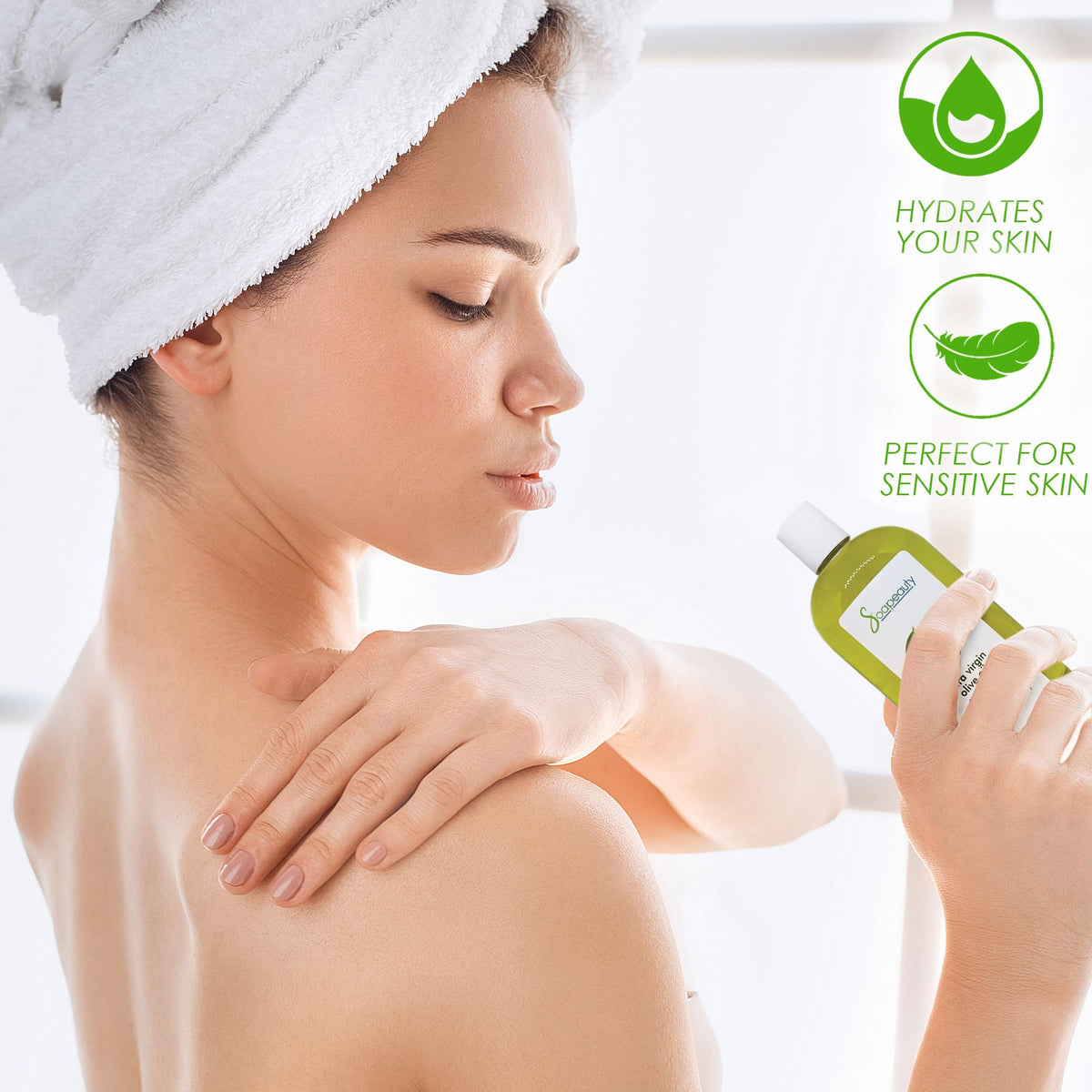 Soapeauty extra virgin olive oil pour bottle for easy application.