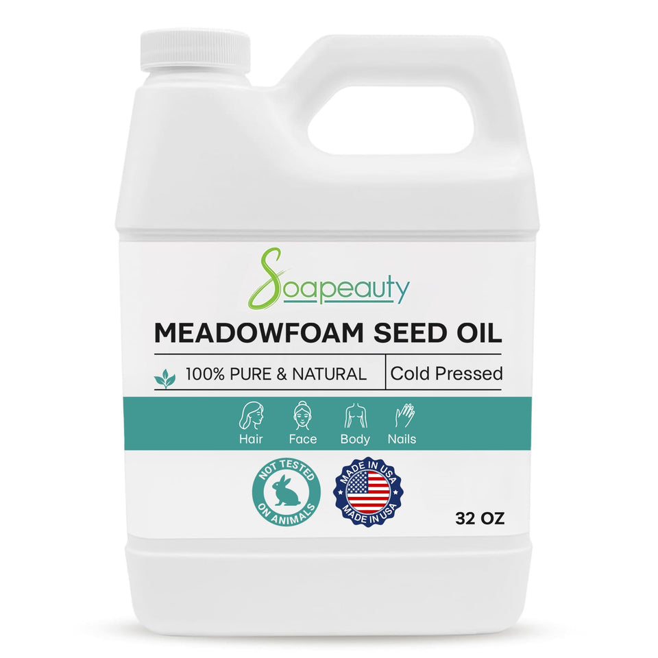 Soapeauty Meadowfoam Seed Oil bottle showing pure formula for skin hydration and hair shine