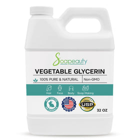 Soapeauty vegetable glycerin bottle close-up for moisturized skin and DIY formulas.