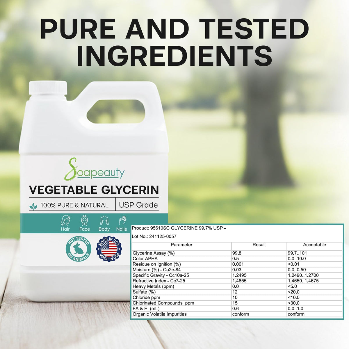 Soapeauty vegetable glycerin appears clear and USP-grade, ready for cosmetic use.