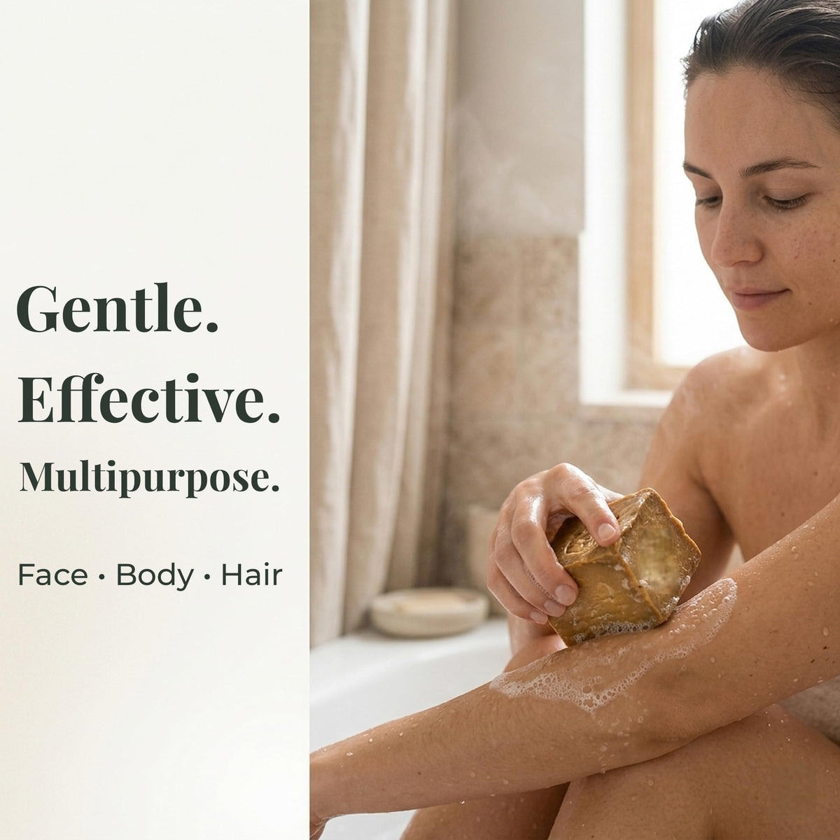 Sobeautis Aleppo soap bar on dish used for face and body care