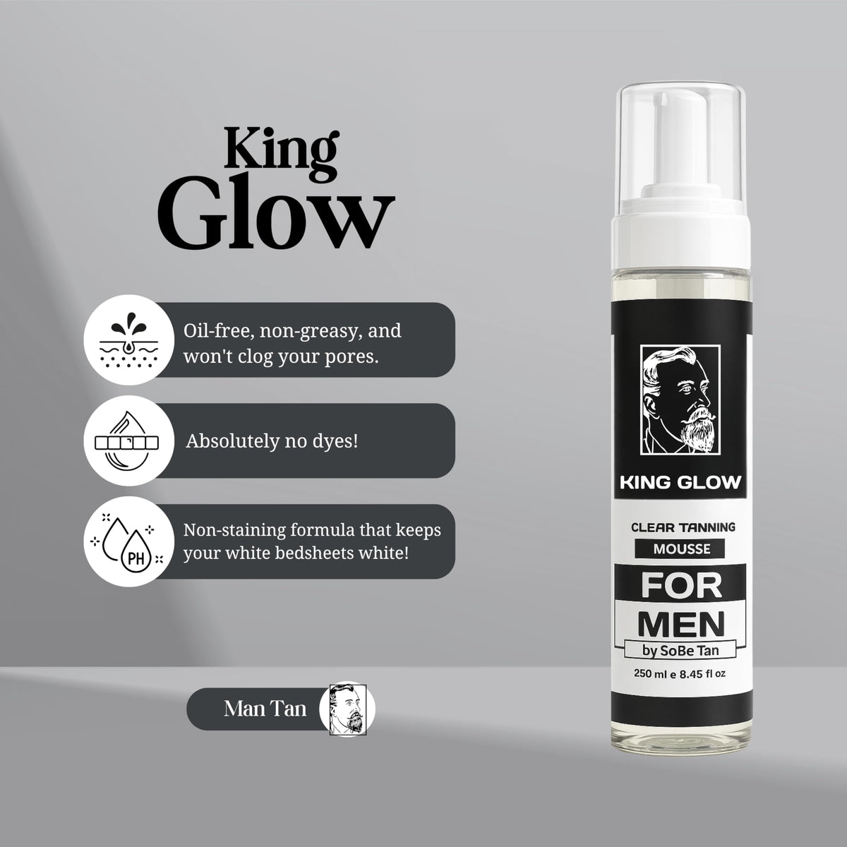 King Glow mitt included for even, mess-free application on body and face