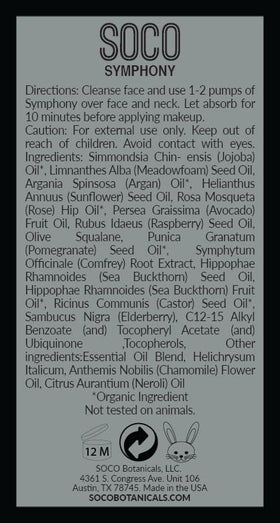 SOCO Botanicals face oil serum ingredients display highlights seabuckthorn-rosehip oils and nourishment
