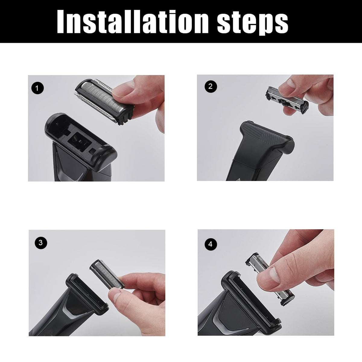 Sodaer easy-install foil head shown with tool-free snap-in method for quick setup.