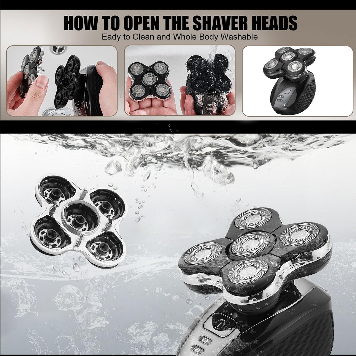 Pivoting blades enable multidirectional contouring along jawlines.