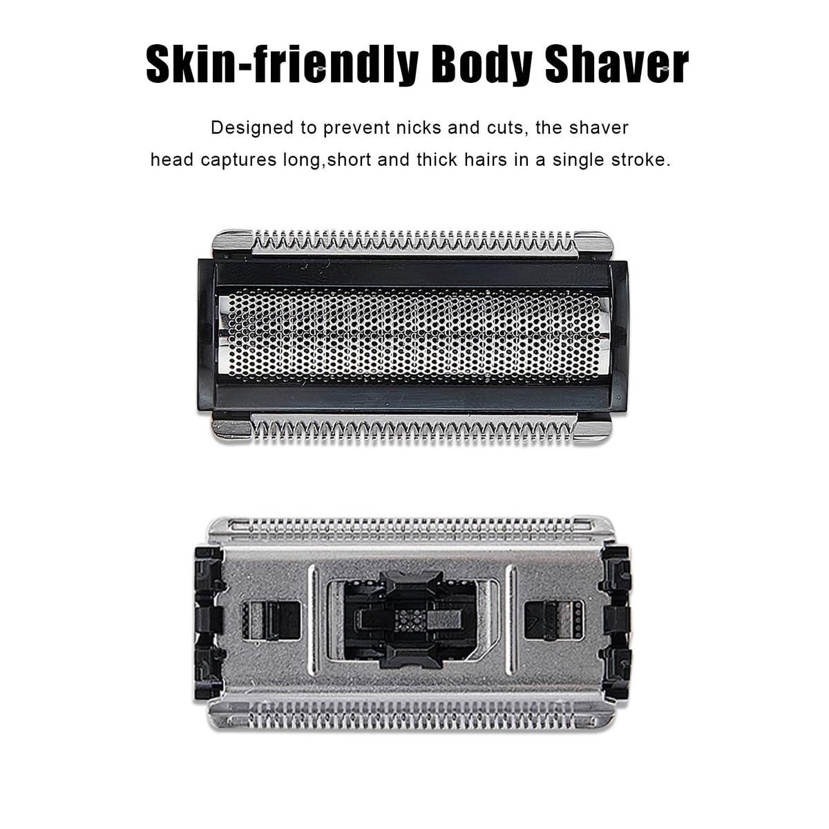 Sodaer stainless steel groin foil head in hand showing easy snap-in fit for quick maintenance.