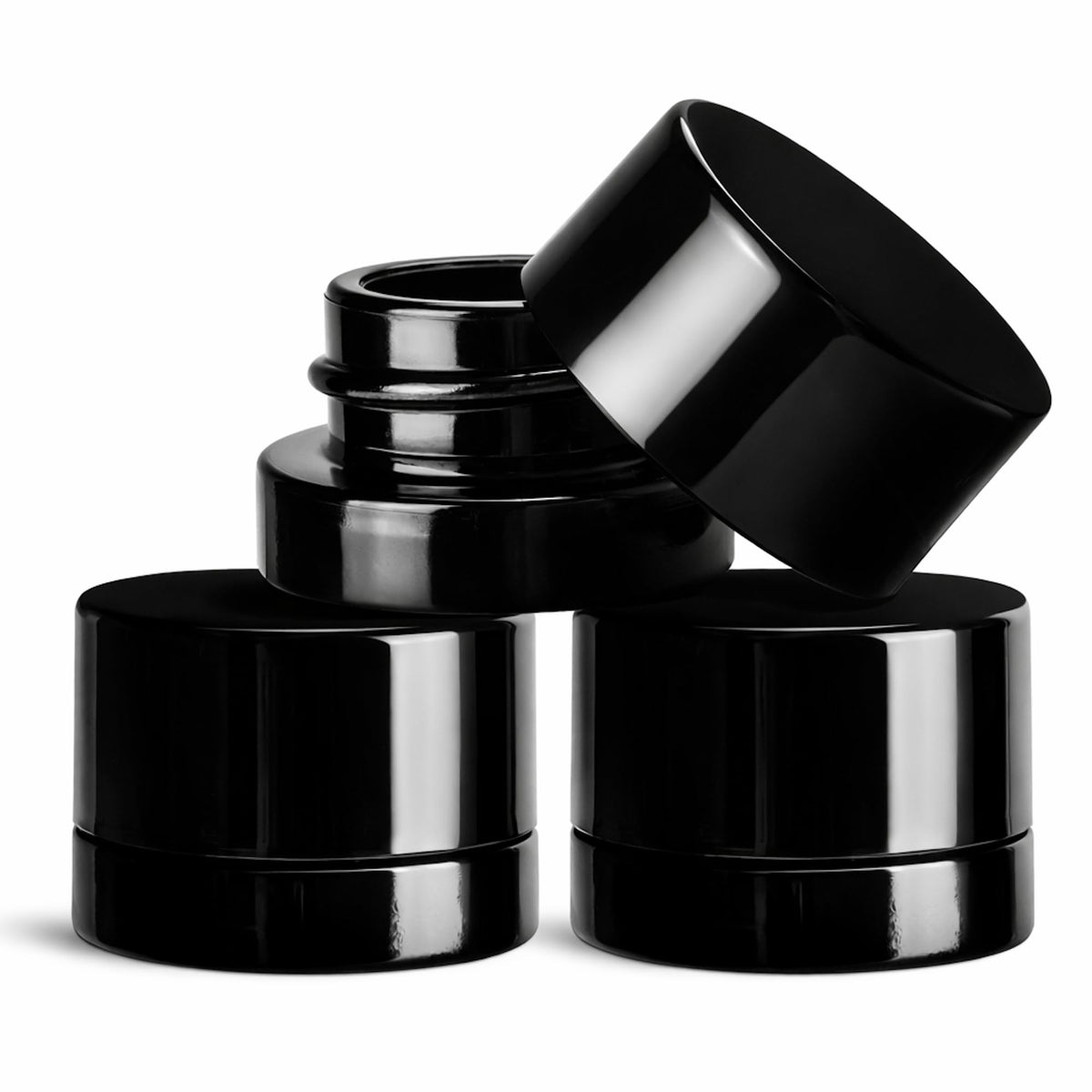 SODO LOCO 200-pack 5ml black glass jar close-up, ideal for oils or balms.