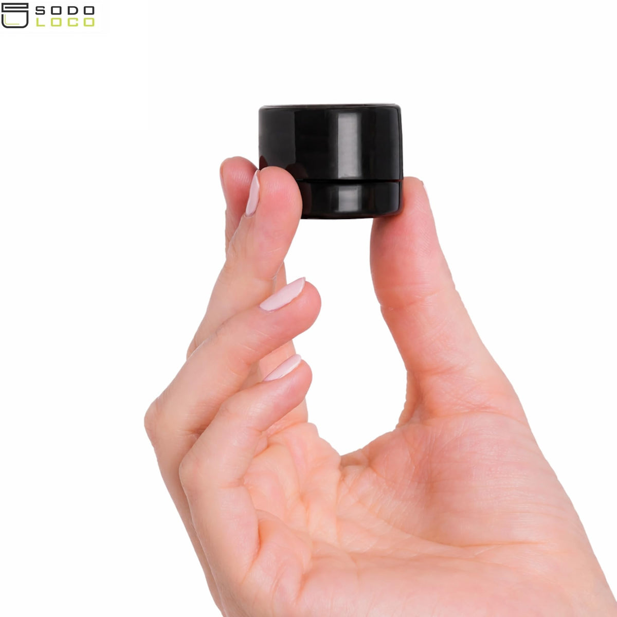SODO LOCO wide-mouth jar open, easy filling and scooping of cosmetics.