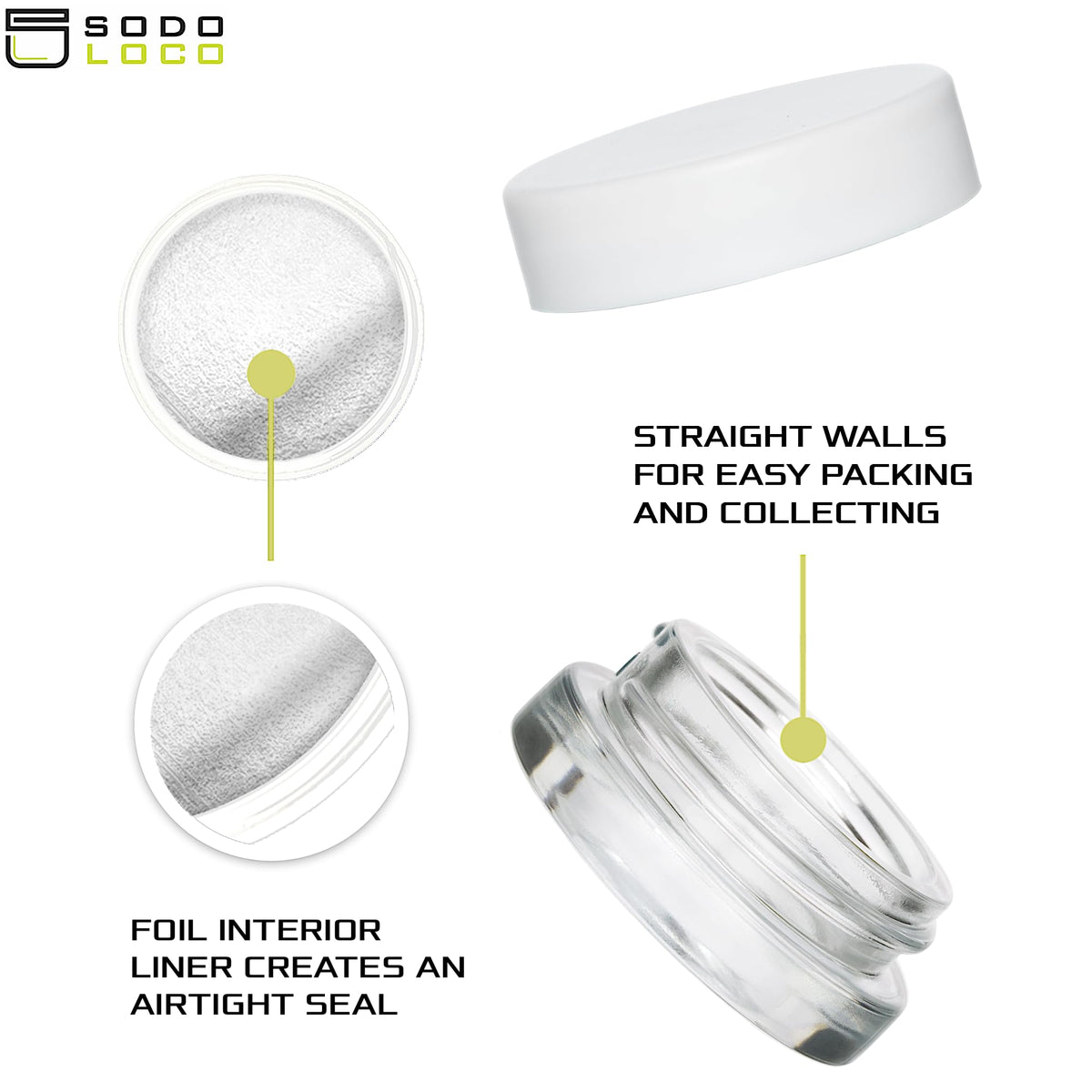 Sodo Loco 7ml thick-glass jar, bottom detail highlights weight for stable display