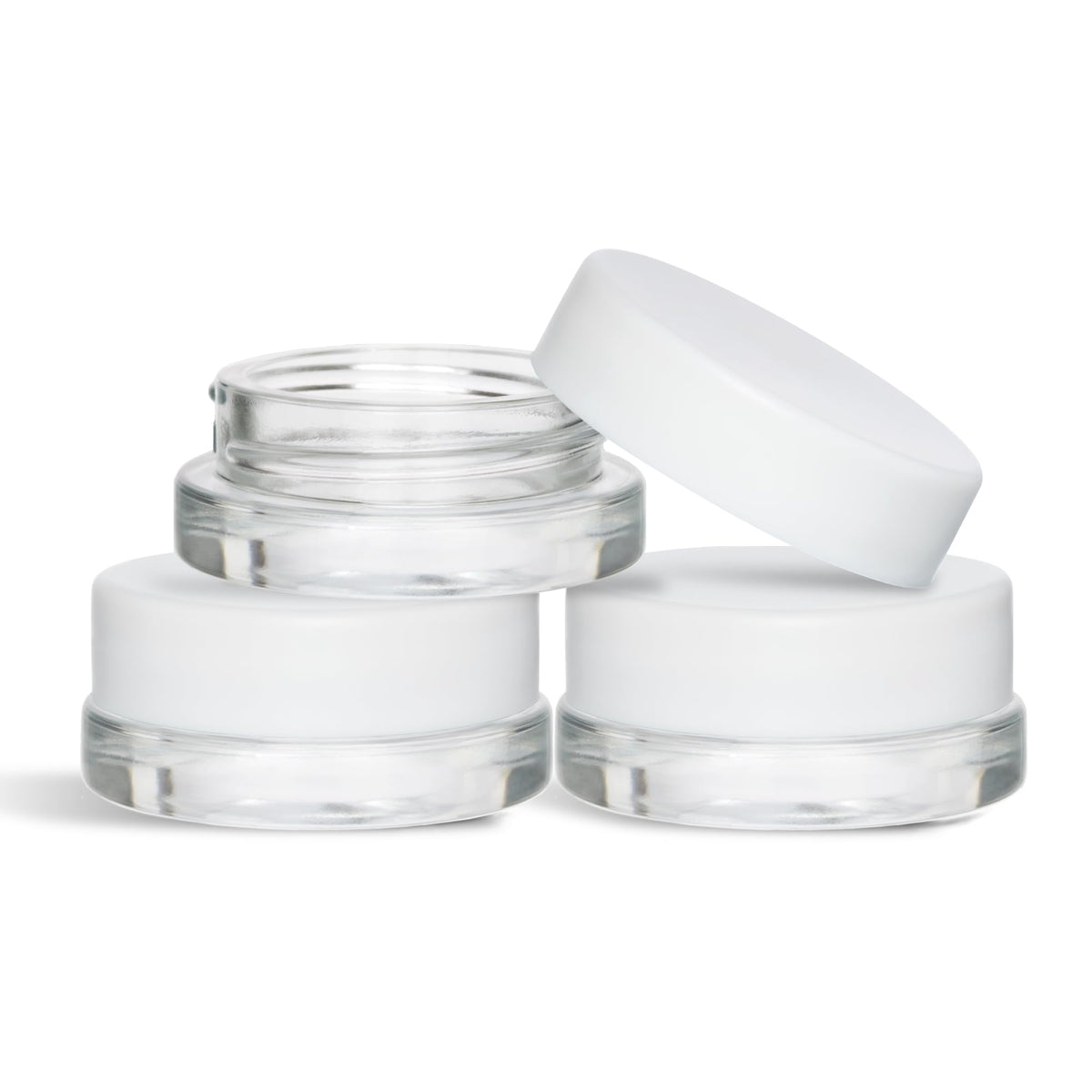 Sodo Loco 7ml thick-glass jar with white lid, front view shows sturdy storage option
