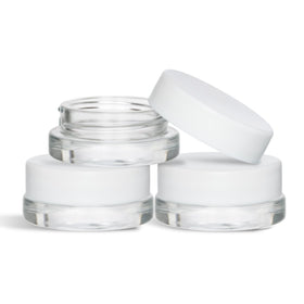 Sodo Loco 7ml thick-glass jar with white lid, front view shows sturdy storage option